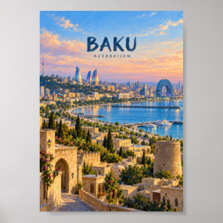 Baku Painterly Travel Art Poster