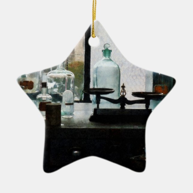 Balance and Bottles in Chem Lab Ceramic Tree Decoration (Front)