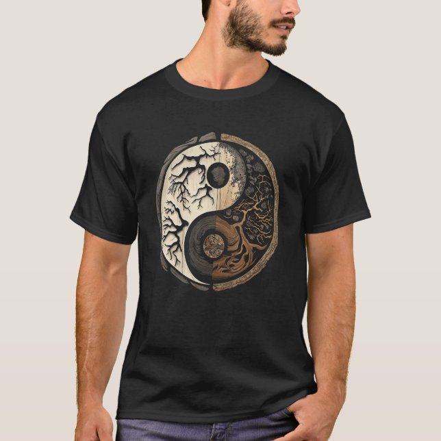 Balance and Harmony Yin Yang Symbol Nature Forest T-Shirt (Front)