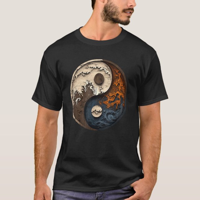 Balance and Harmony Yin Yang Symbol Ocean Forest T-Shirt (Front)