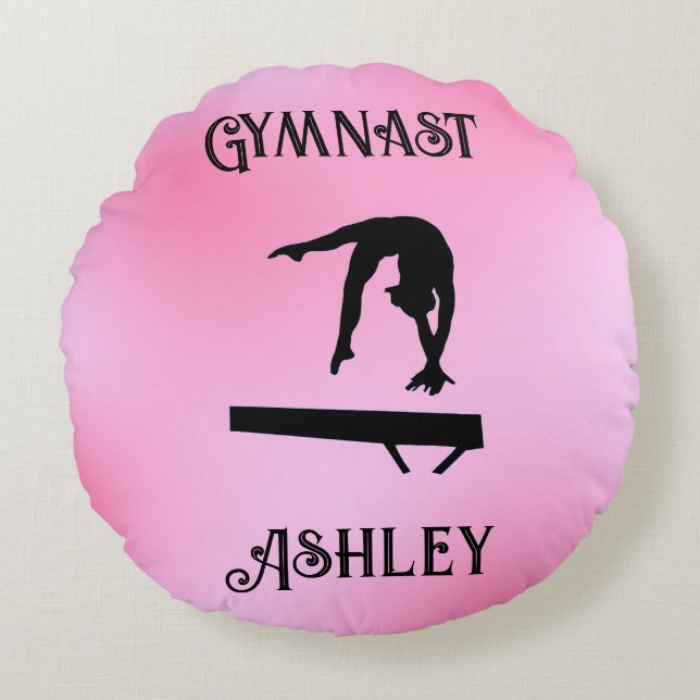 Balance Beam Pink Blush Gymnast  Round Cushion (Front)