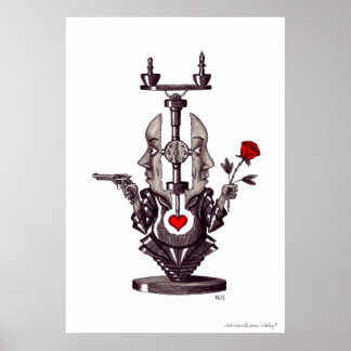 Balance of the soul surreal black and white art poster