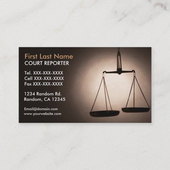 Balance scales court reporter business cards (Front)
