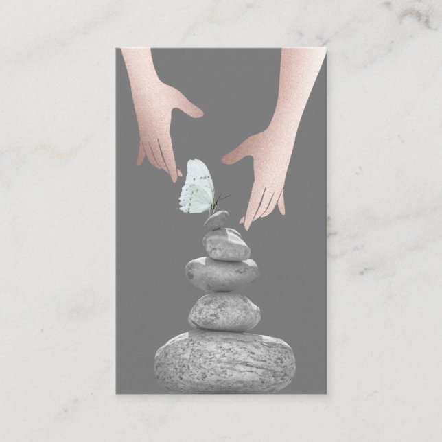 Balance Stones Butterfly Healing Hands Health Spa Business Card (Front)