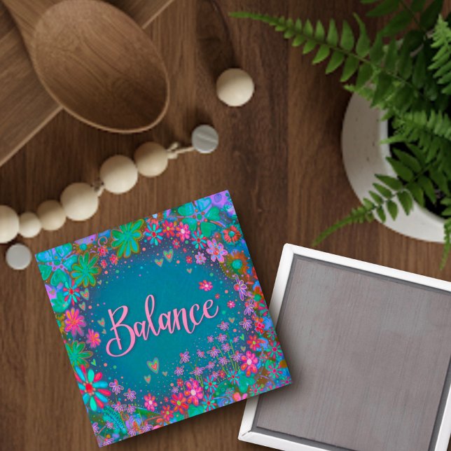 Balance Trendy Inspirational Pretty Blue Floral Magnet (Creator Uploaded)