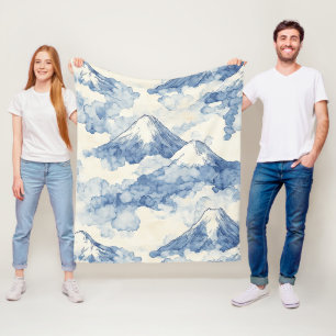 Balanced Blue White Mountains Snow Fleece Blanket