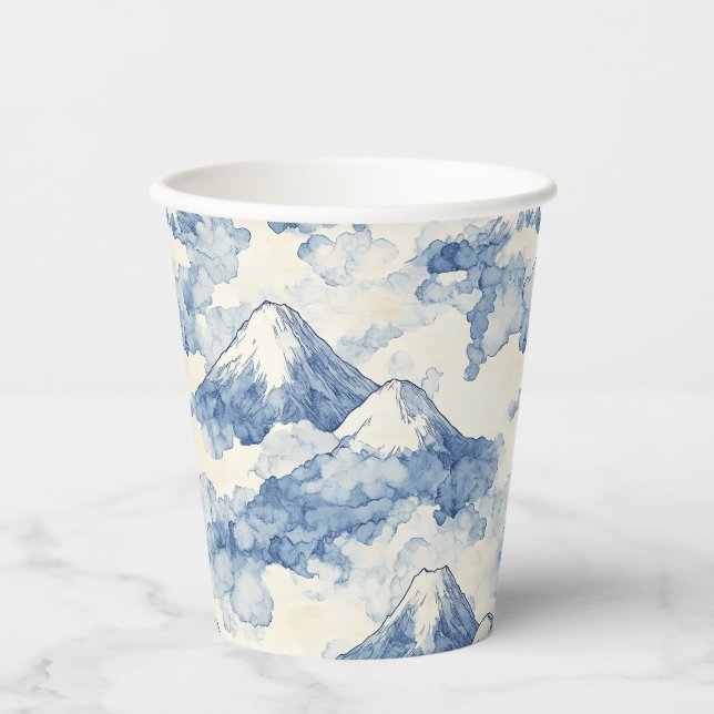 Balanced Blue White Mountains Snow Paper Cups (Front)