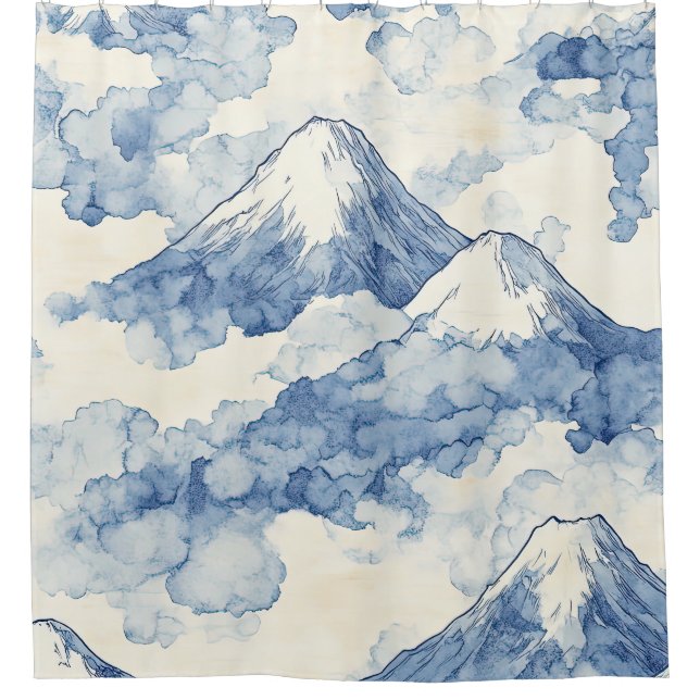 Balanced Blue White Mountains Snow Shower Curtain (Front)