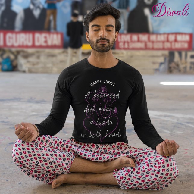 Balanced diet means laddu in both hands Diwali T-Shirt (Creator Uploaded)