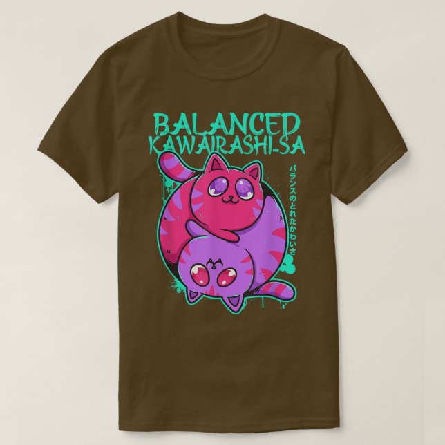 Balanced Kawairashi-sa Yin Yang Anime Cat Kitten O T-Shirt (Design Front)