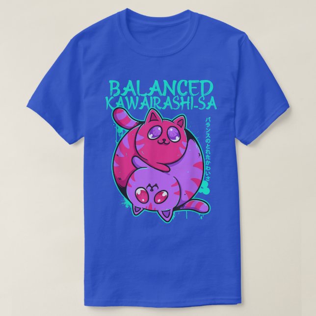 Balanced Kawairashi-sa Yin Yang Anime Cat Kitten O T-Shirt (Design Front)