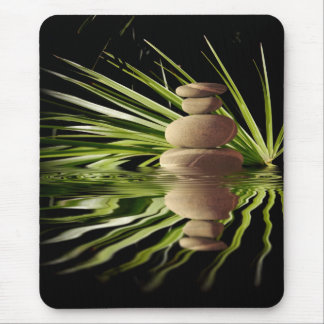 Balancing pebbles and palm tree leaves mouse pad