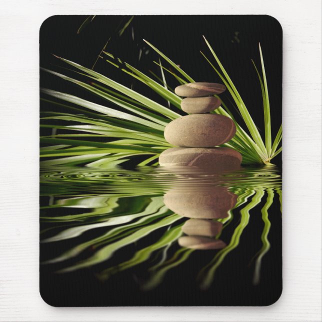 Balancing pebbles and palm tree leaves mouse pad (Front)