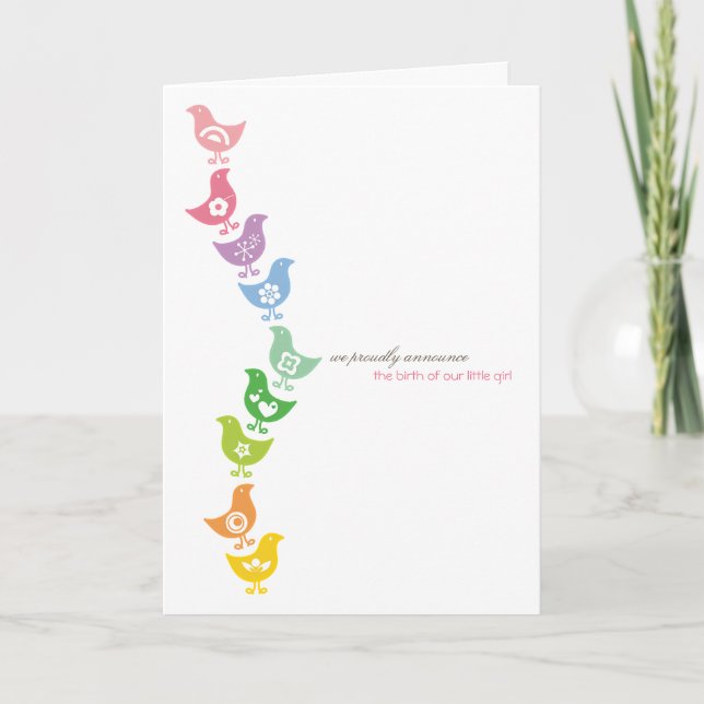 Balancing Rainbow Chicks Baby Announcement Card (Front)