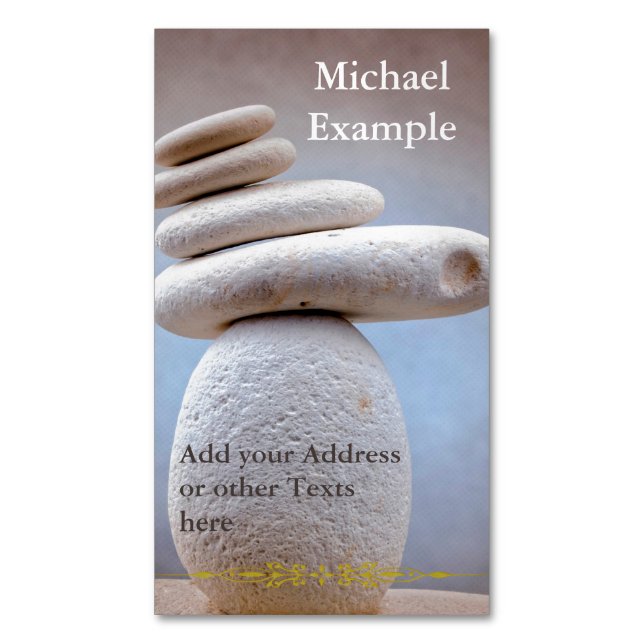 Balancing Stones Square + your text & ideas Magnetic Business Card (Front Vertical)