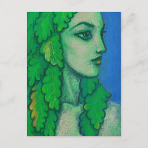 Balanis, dryad, green leaves, forest goddess, art postcard