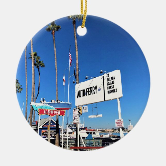 Balboa Island Ferry, Newport Beach, California Ceramic Tree Decoration (Front)
