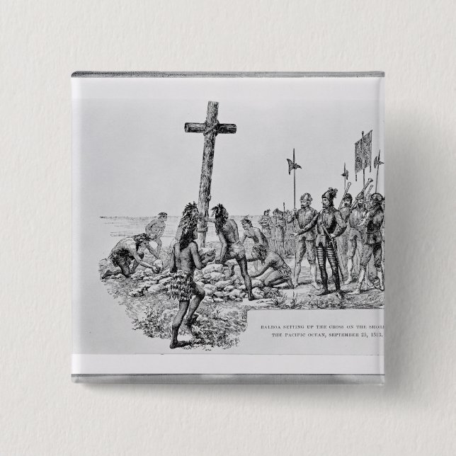 Balboa Setting up the Cross on the Shore 15 Cm Square Badge (Front)