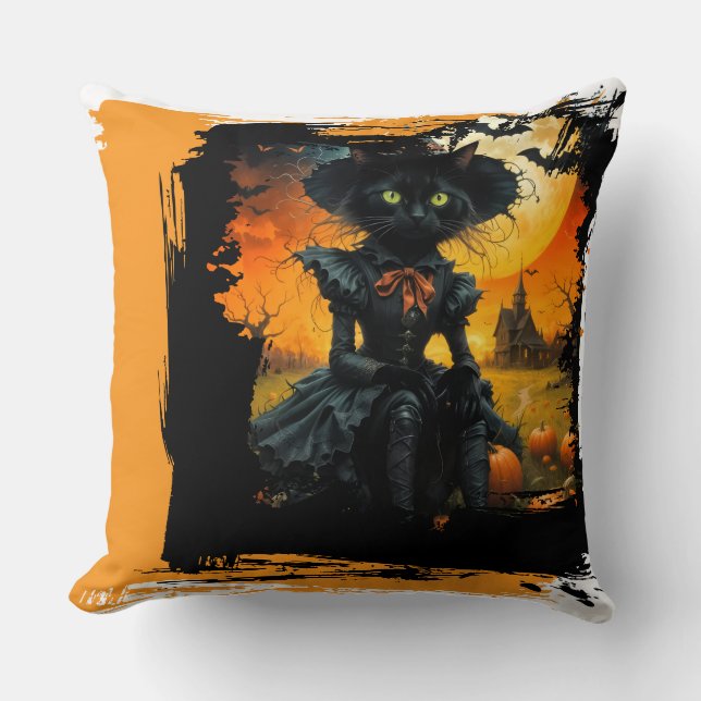 balck cat Throw Pillow (Front)