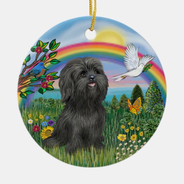 Balck Shih Tzu in Rainbow Bridge Ornament (Front)