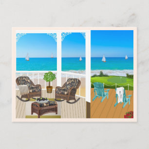 Balcony and Beach and Sea Scenery Postcard