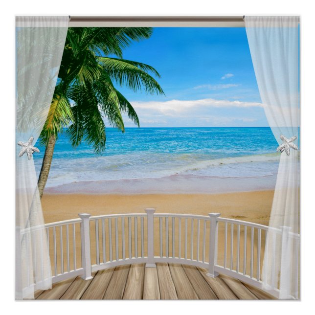 Balcony with a Beach Ocean View Poster (Front)