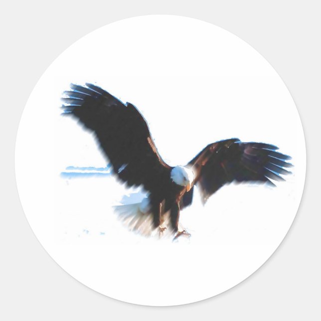 Bald American Eagle Landing Classic Round Sticker (Front)