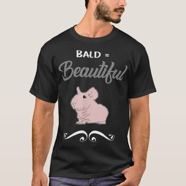Bald  Beautiful Hand Drawn Skinny Pig Print With Q T-Shirt (Front)