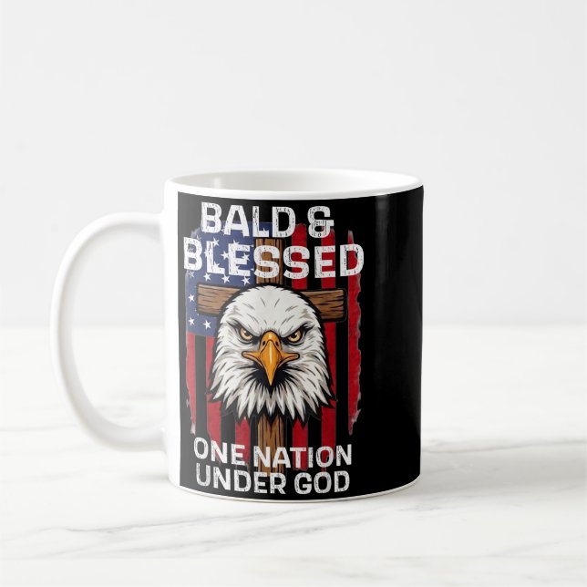 Bald Blessed One Nation Under God Eagle Aamerican Coffee Mug (Left)