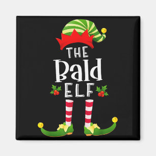 Bald Christmas Elf Matching Pajama X-mas Party Magnet