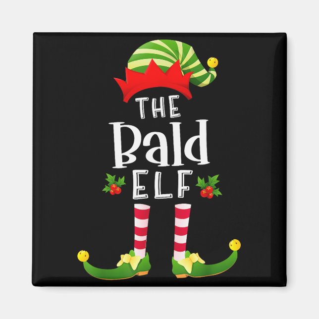 Bald Christmas Elf Matching Pajama X-mas Party  Magnet (Front)