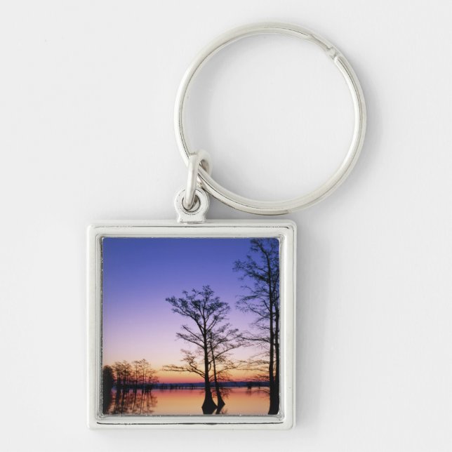 Bald cypress trees silhouetted at sunset, key ring (Front)