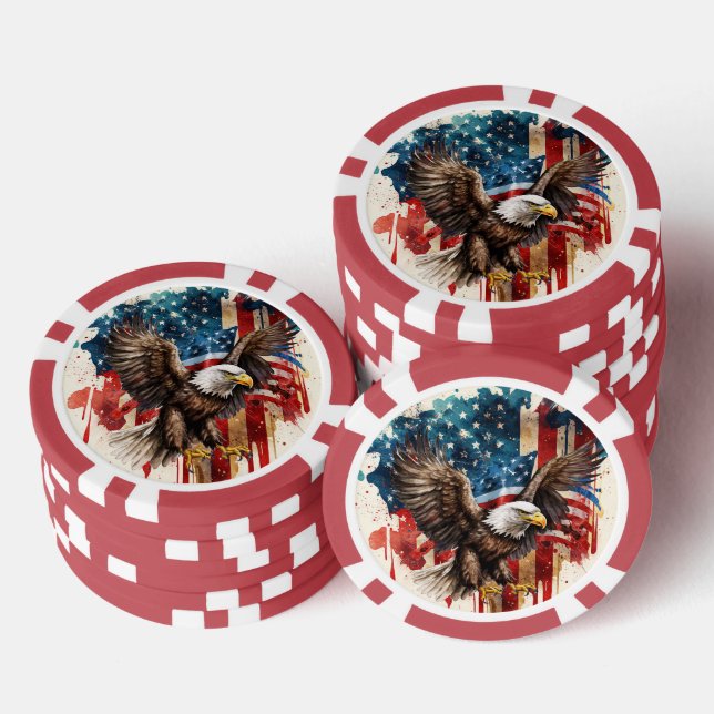 Bald Eagle Abstract USA Flag Poker Chips (Stack)