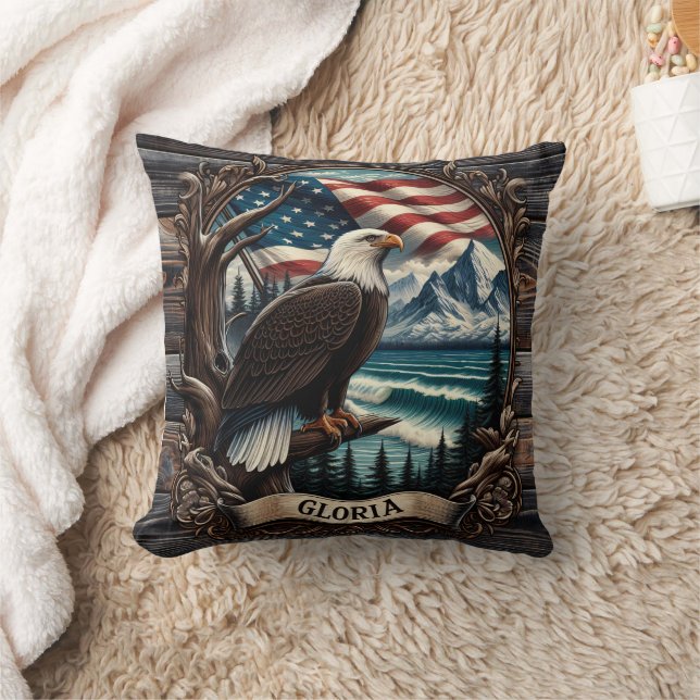 Bald Eagle Against Scenic View Cushion (Blanket)