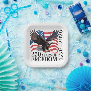 Bald Eagle American Flag 250 Years of Freedom Paper Plate