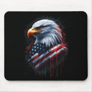 Bald Eagle American Flag 4th Of July Patriotic Ink Mouse Pad