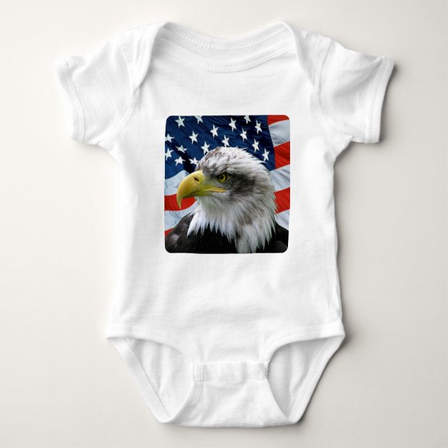 Bald Eagle American Flag Baby Bodysuit (Front)