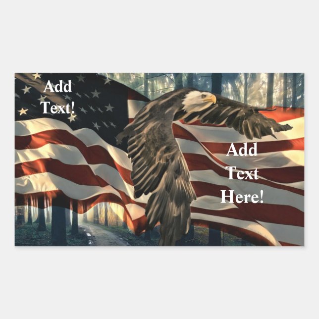 Bald Eagle American Flag Country Road Rectangular Sticker (Front)