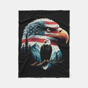 Bald Eagle American Flag For 4th Of July Red White Fleece Blanket