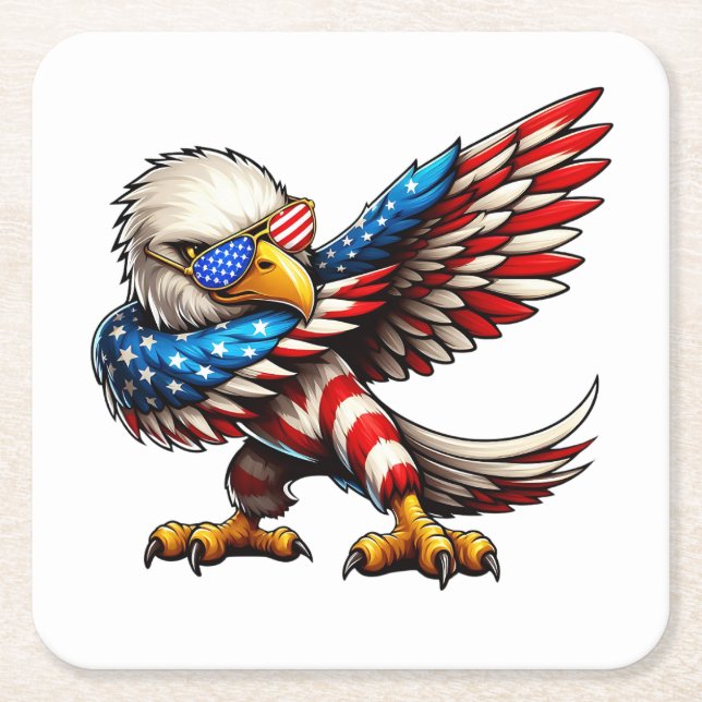 Bald Eagle American Flag Patriotic  4th of July Square Paper Coaster (Front)