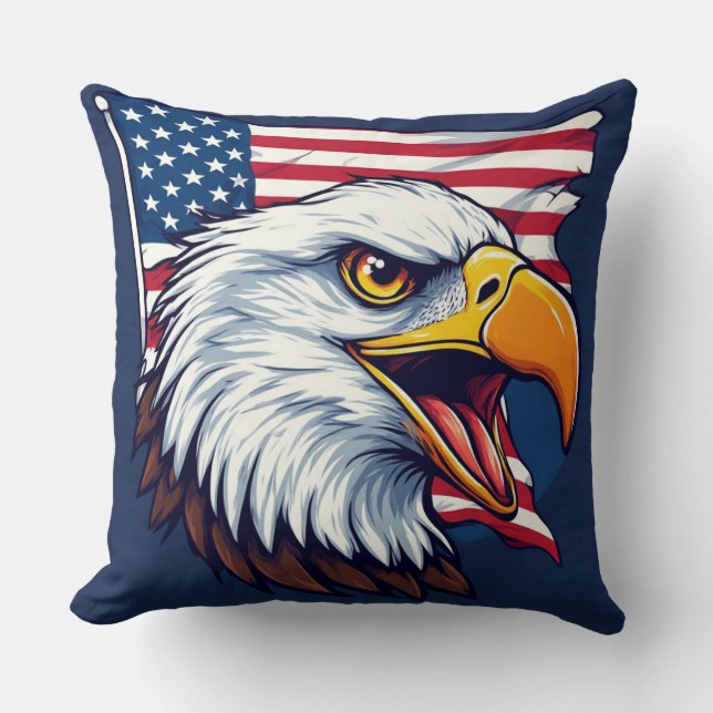 Bald Eagle American Flag – Patriotic Gift Cushion (Front)