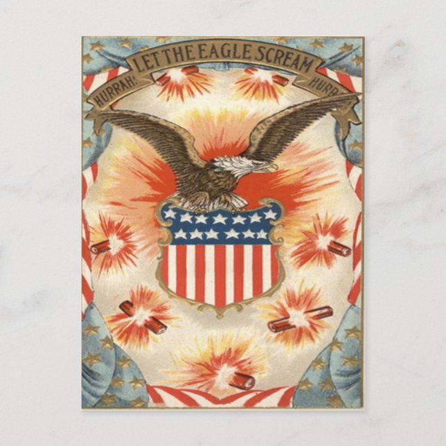 Bald Eagle American Flag Shield Fireworks Postcard (Front)