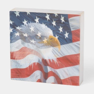 Bald Eagle American Flag Wooden Box Sign