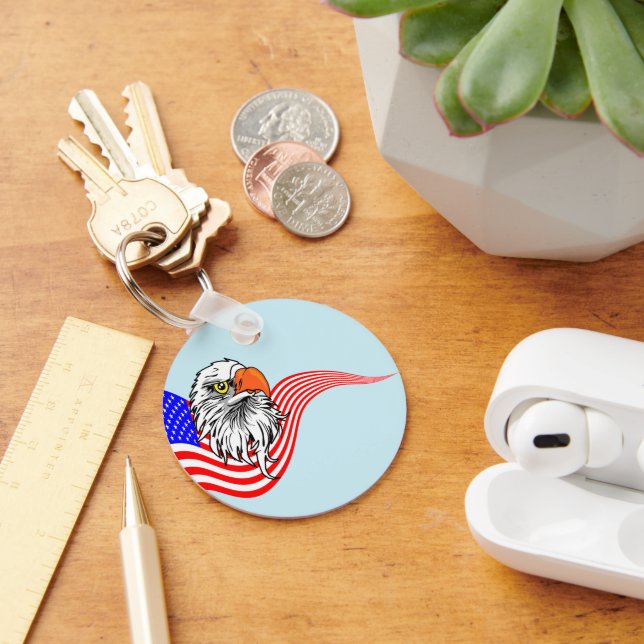 Bald Eagle American USA Flag Patriotic Art   Key Ring (Desk)