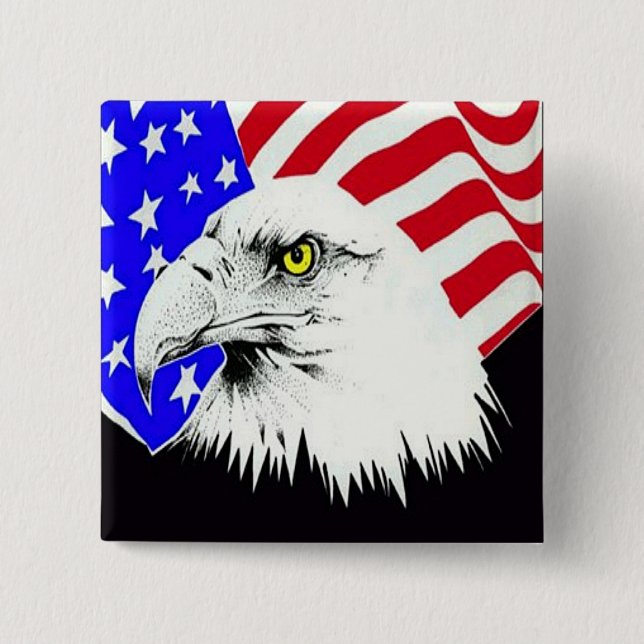 Bald Eagle and American Flag 15 Cm Square Badge (Front)