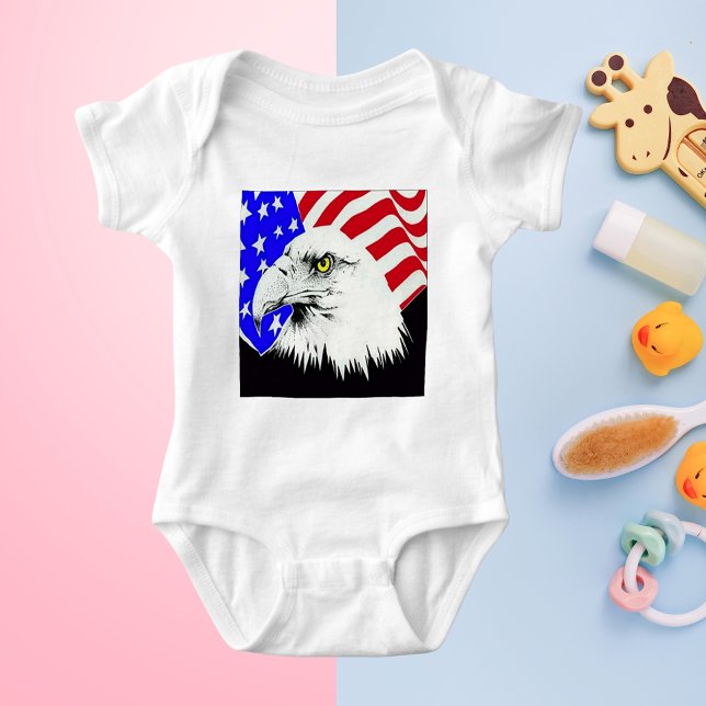 Bald Eagle and American Flag Baby Bodysuit (Bald Eagle and American Flag Baby Bodysuit)
