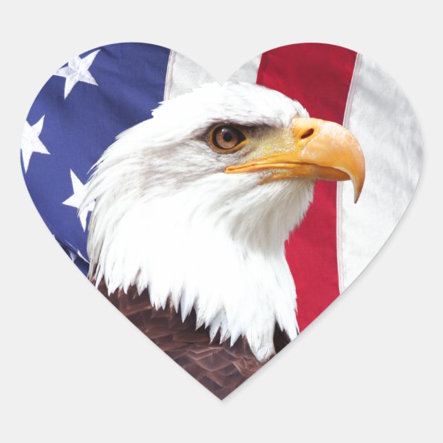 Bald Eagle and American Flag Heart Sticker (Front)