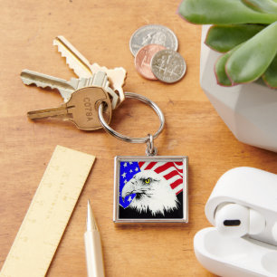 Bald Eagle and American Flag Key Ring