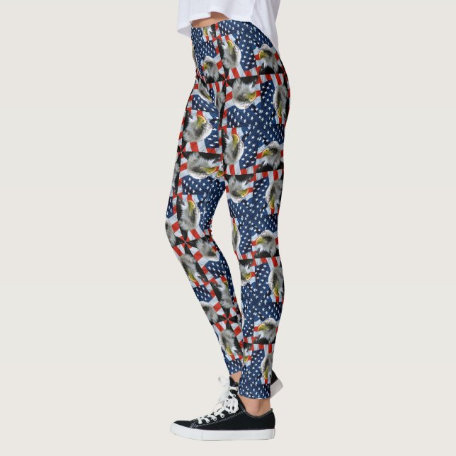 Bald Eagle and American Flag Patriotic Leggings (Left)