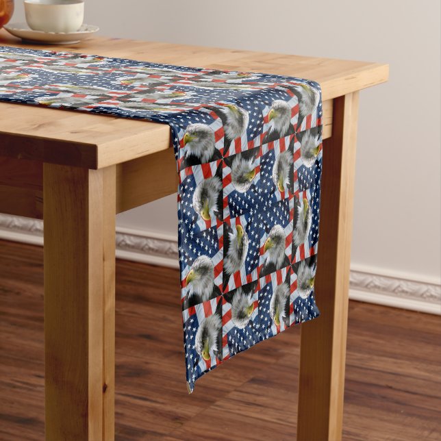 Bald Eagle and American Flag Short Table Runner (In Situ)